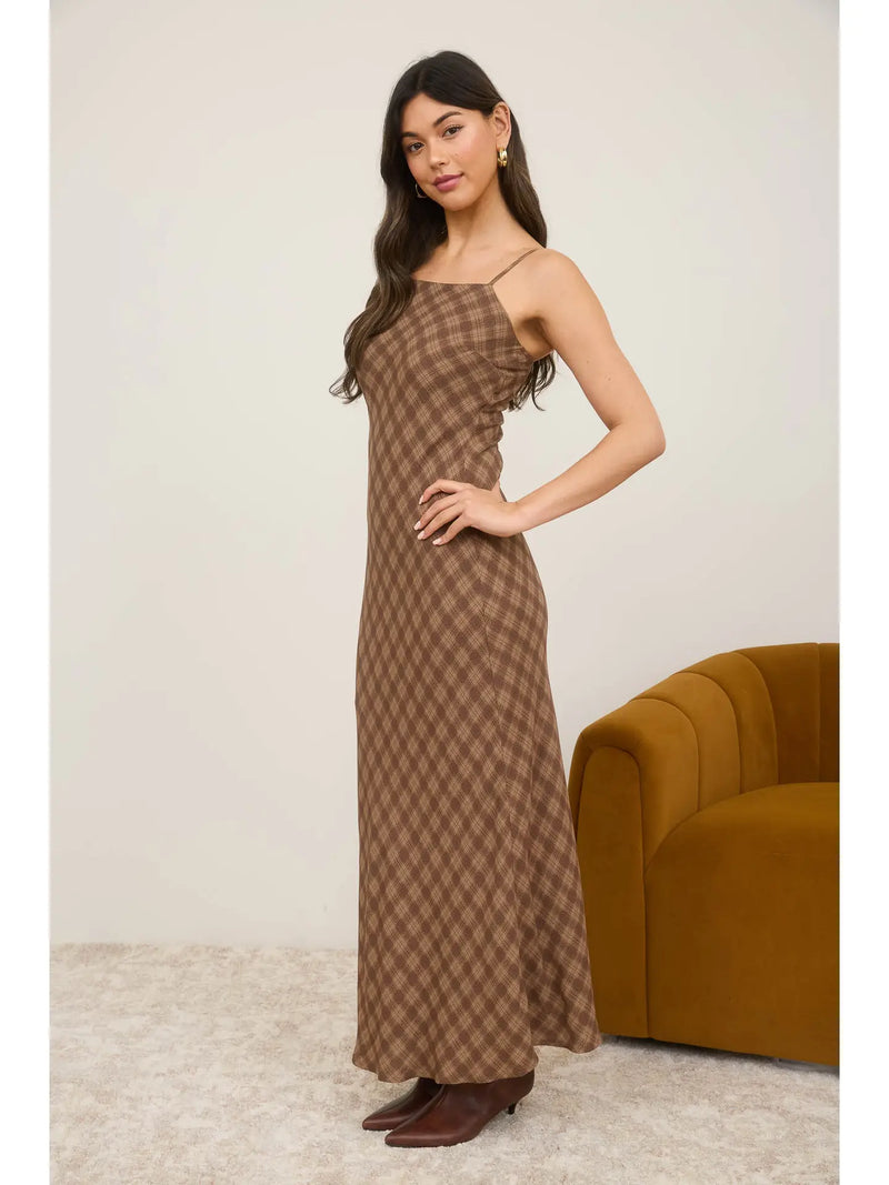 Plaid Spaghetti Strap Midi Dress