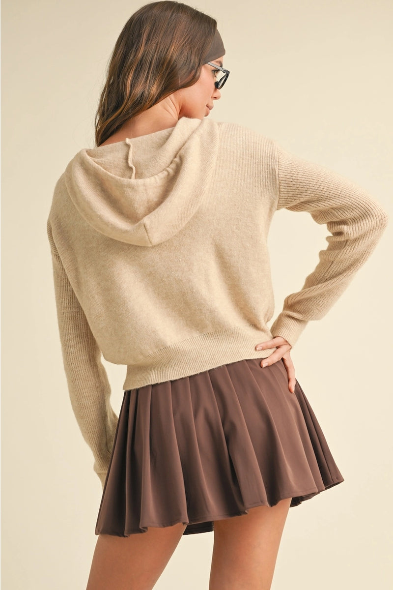 Zip Up Knit Sweater Hoodie