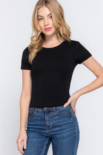 Short Sleeve Crew Neck Double Layer Knit Top