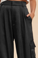 Wide Leg Cargo Satin Pants