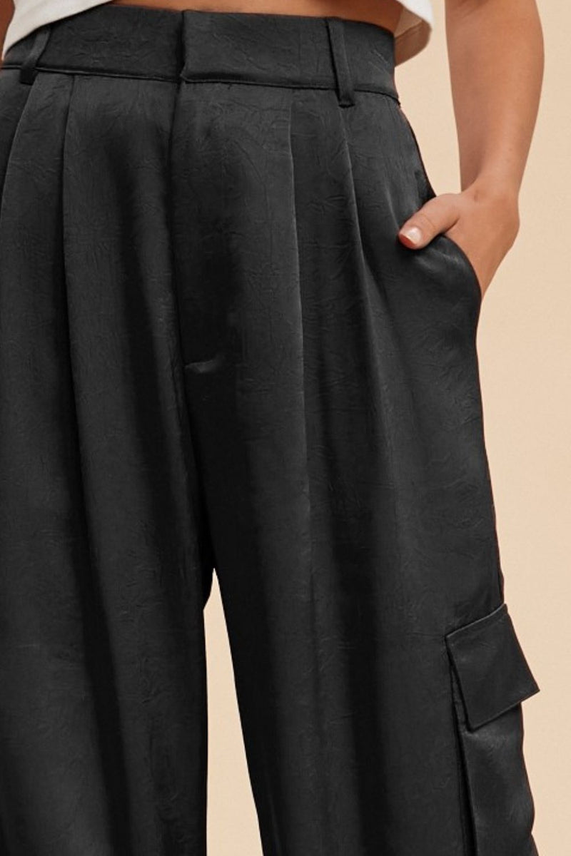 Wide Leg Cargo Satin Pants