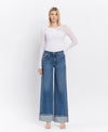 Vervet by Flying Monkey High Rise Cuffed Panel Baggy Wide Jeans