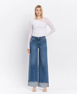 Vervet by Flying Monkey High Rise Cuffed Panel Baggy Wide Jeans