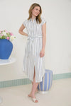 Stripe Collared Button Down Belt Tie Shirt Dress