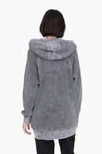 Oversized Mineral Washed Zip-Up Hooded Jacket