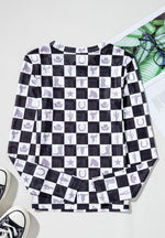 Checkered Mock Neck Long Sleeve Top