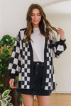 Checkered Open Front Drop Shoulder Cardigan