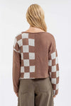 Colorblock Checkered Long Sleeve Knit Sweater