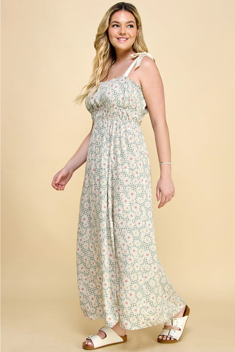 Plus Size Shoulder Tie Smocked Maxi