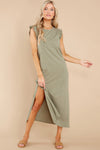 Ruffled Slit Round Neck Cap Sleeve Dress