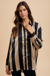 Striped Dropped Shoulder Button Up Shirt