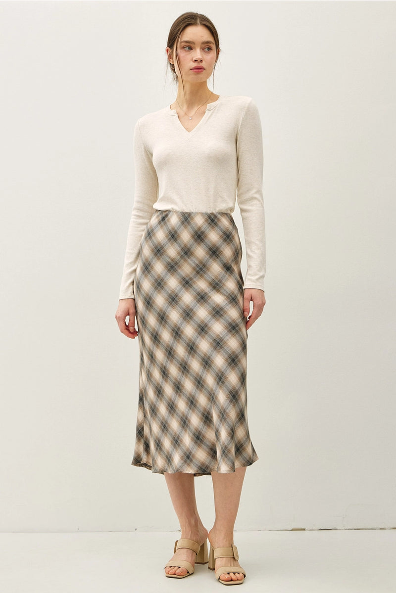 Tartan Plaid Flowy Midi Skirt
