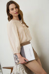 Front Tie Pleated Front 3/4 Sleeve Top