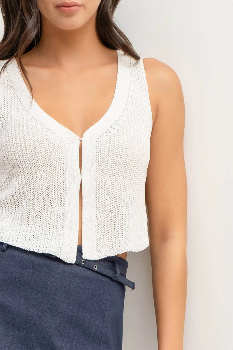 Front Hook and Eye Knit Sweater Vest