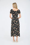 Floral Front Tie Short Puff Sleeve Midi Dress