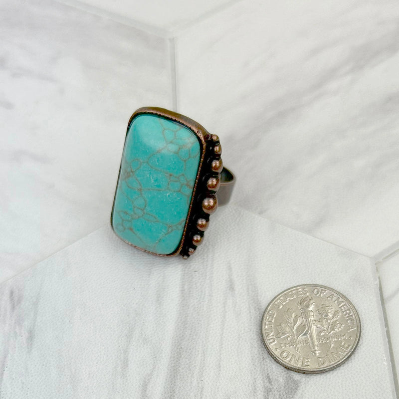 Copper Metal w/ Rectangle Stone Adjustable Ring