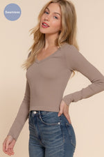 Long Sleeve V-Neck Rib Seamless Top