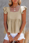 Ruffled Square Neck Cap Sleeve Blouse