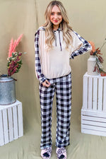 Drawstring Hooded Top and Plaid Pants Lounge Set