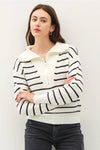 Spread Collar Half Zip Striped Sweater