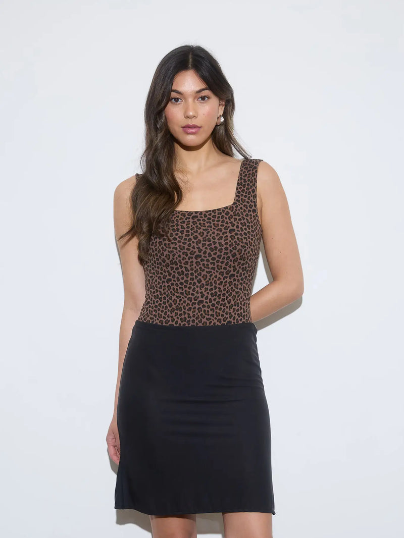 Leopard Square Neck Sleeveless Knit Bodysuit