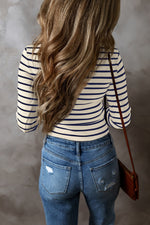 Striped V-Neck Long Sleeve Top