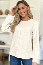 Textured Round Neck Long Sleeve Sweatshirt