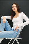 Soft Core Basic Square Neck Long Sleeve Top