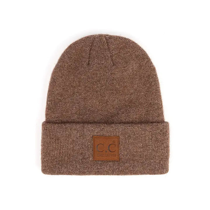 C.C Heather Knit Suede Patch Beanie Winter Hat