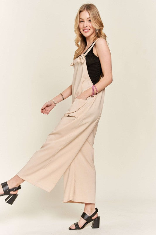 Knotted Wide Strap Wide Leg Overalls