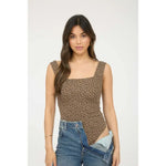 Leopard Square Neck Sleeveless Knit Bodysuit