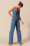 Raw Edge Washed Denim Jumpsuit