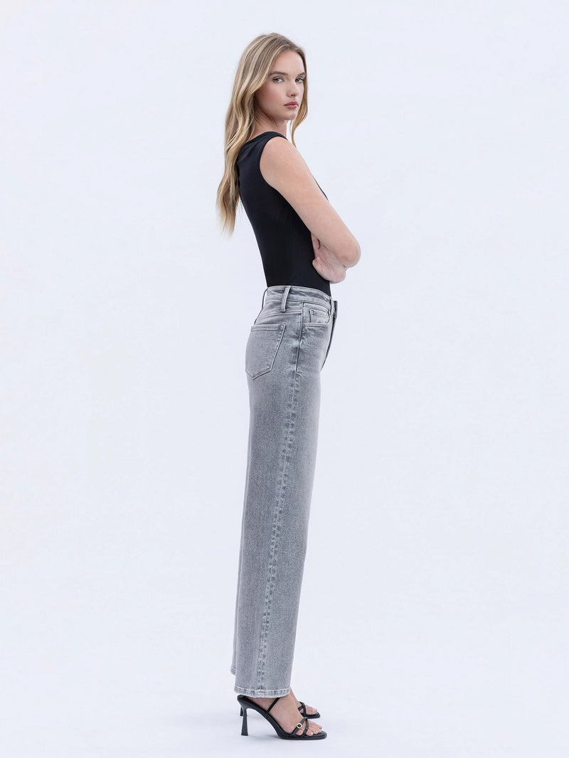 Vervet by Flying Monkey High Rise Full Length Grey Wide Leg Jeans