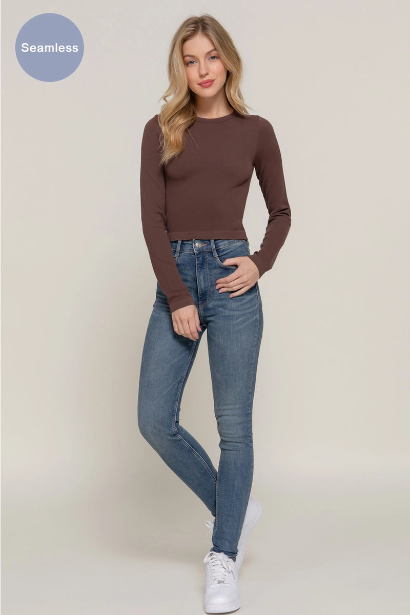 Long Sleeve Crew Neck Rib Seamless Top