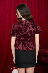 Satin Velvet Puff Sleeve Blouse