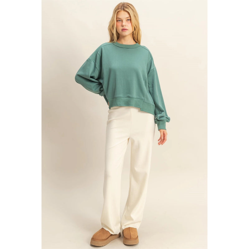 Layered Hem Sweatshirt with Raw Edges