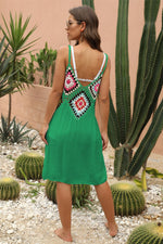 Geometric V-Neck Spaghetti Strap Cover Up Dress