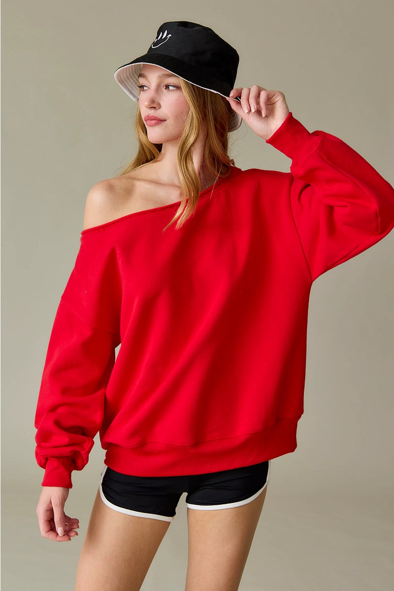 Evelyn Loose Fit One Shoulder Sweatshirt