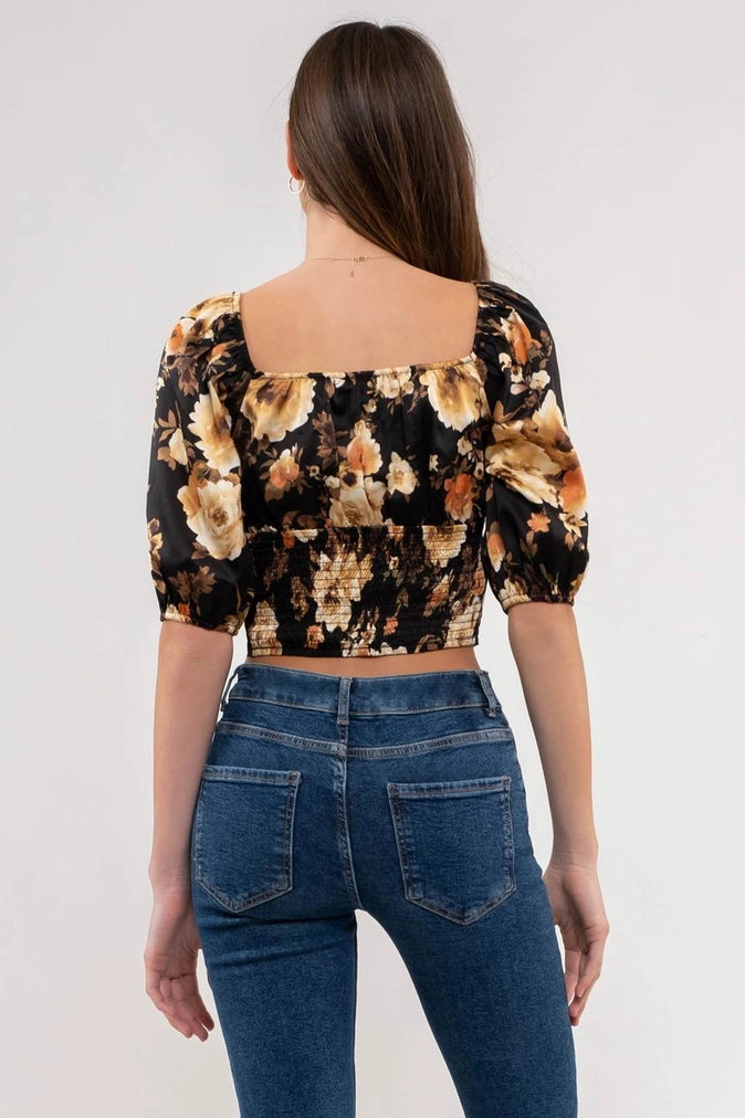 Peasant Sleeve Floral Crop Top
