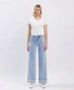 Lovervet by VERVET High Rise Carpenter Pocket Cuffed Wide Leg Jeans