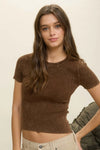 Washed Ribbed Short Sleeve Cropped Knit Tee