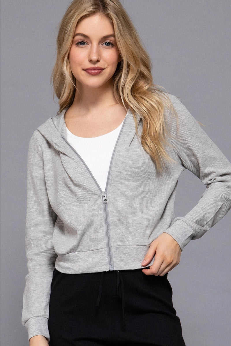 Long Sleeve Crop Zip-Up Thermal Hoodie