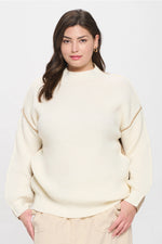 Plus Colorblock Mock Neck Exposed Seam Sweater