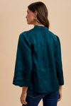 Satin Notched Three-Quarter Sleeve Blouse