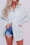 Pocketed Plaid Collared Neck Long Sleeve Shirt