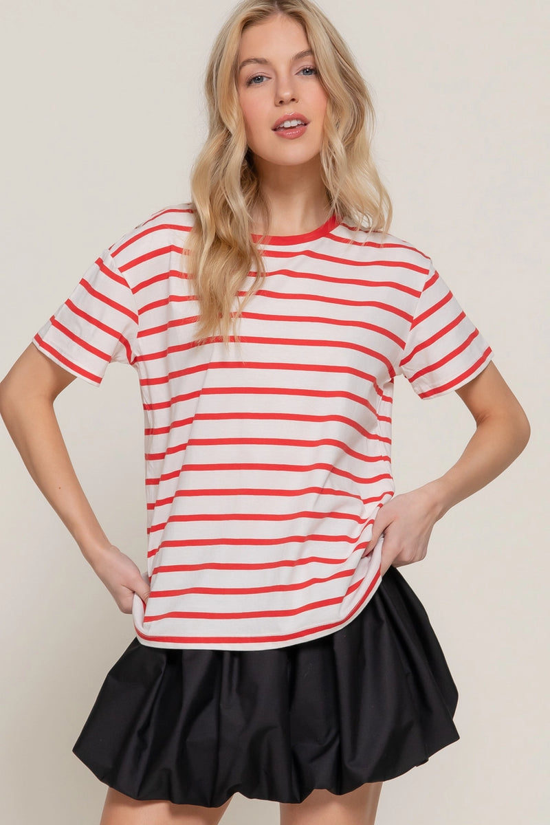 Short Sleeve Crew Neck Stripe Oversize T-Shirt
