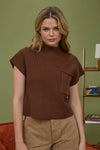 Mock Neck Pocket Detail Short Sleeve Knit Sweater