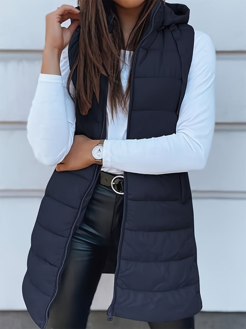 Plus Size Zip Up Hooded Vest Coat