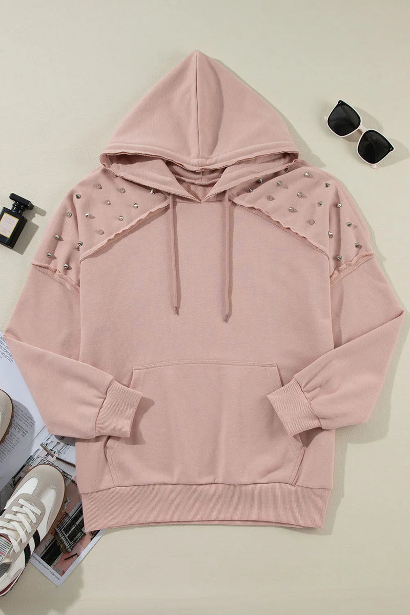 Rivet long sleeve drawstring hoodie sale