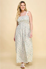 Plus Size Shoulder Tie Smocked Maxi